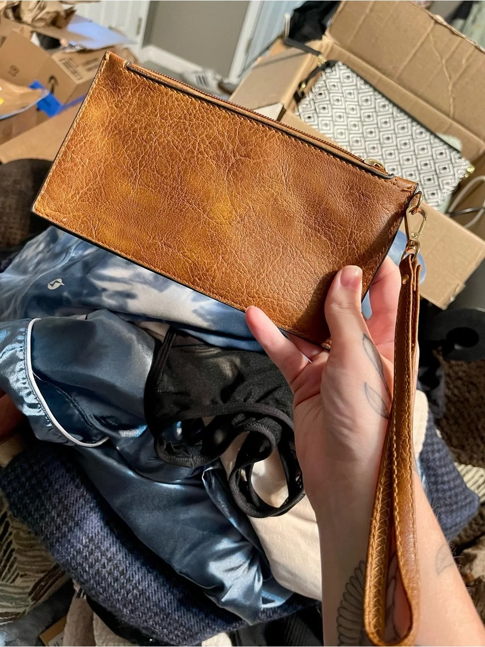 Everyday Tan Leather Wristlet Clutch
